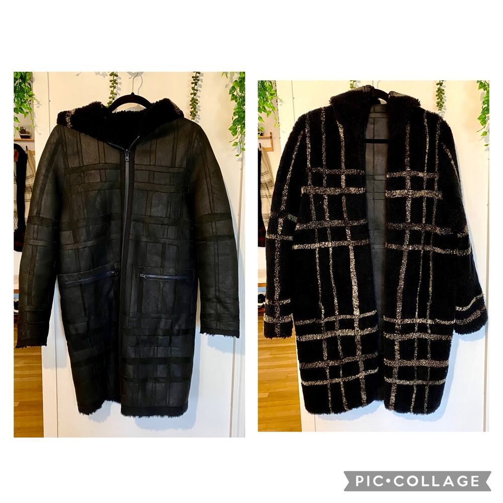 Sprung Freres Reversible Lamb Leather Fur Hooded Coat Sherpa Hood S MSRP $4500